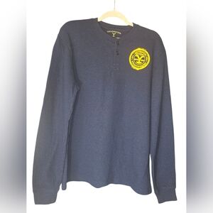 Flyshacker Men's Med Wool Blend Henley Shirt Yellowstone Dutton Ranch Gold Logo